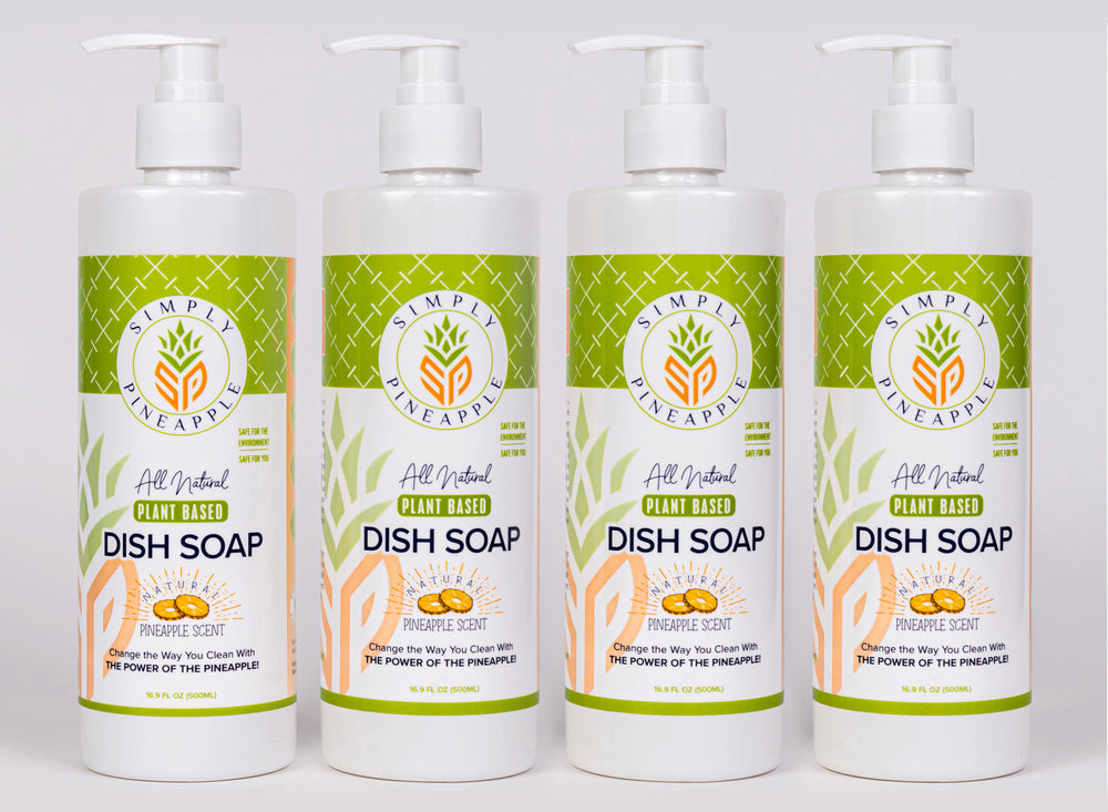 Plant-Based Pineapple Enzyme Liquid Dish Soap - Natural Pineapple Scent (4-Pack)